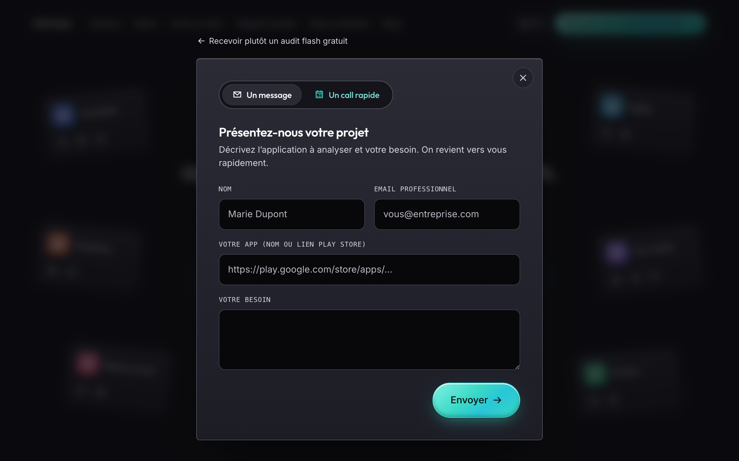 Prise de contact avec Skanopy pour cadrer l’audit d’une application mobile.